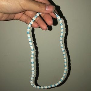 Blue and white puka shell necklace